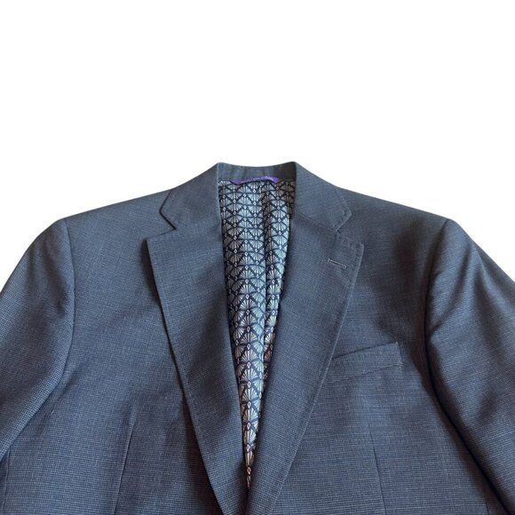 Ted Baker Endurance Navy Blue Check Print Blazer Jacket Designer Size 38R Men's - Picture 2 of 13